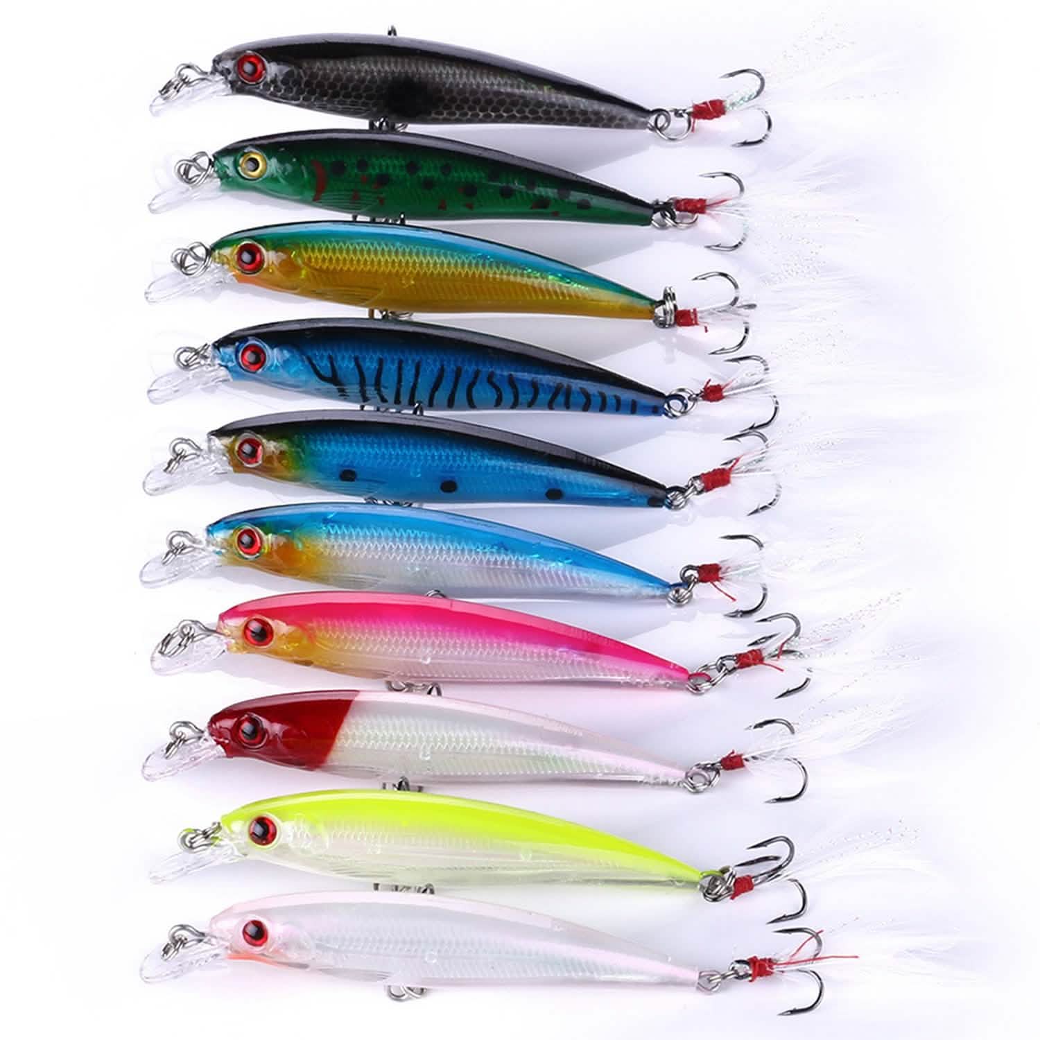 10-Piece: Jerkbait Bass Fishing Lures Kit Length 3.3 inches Weight .32 oz