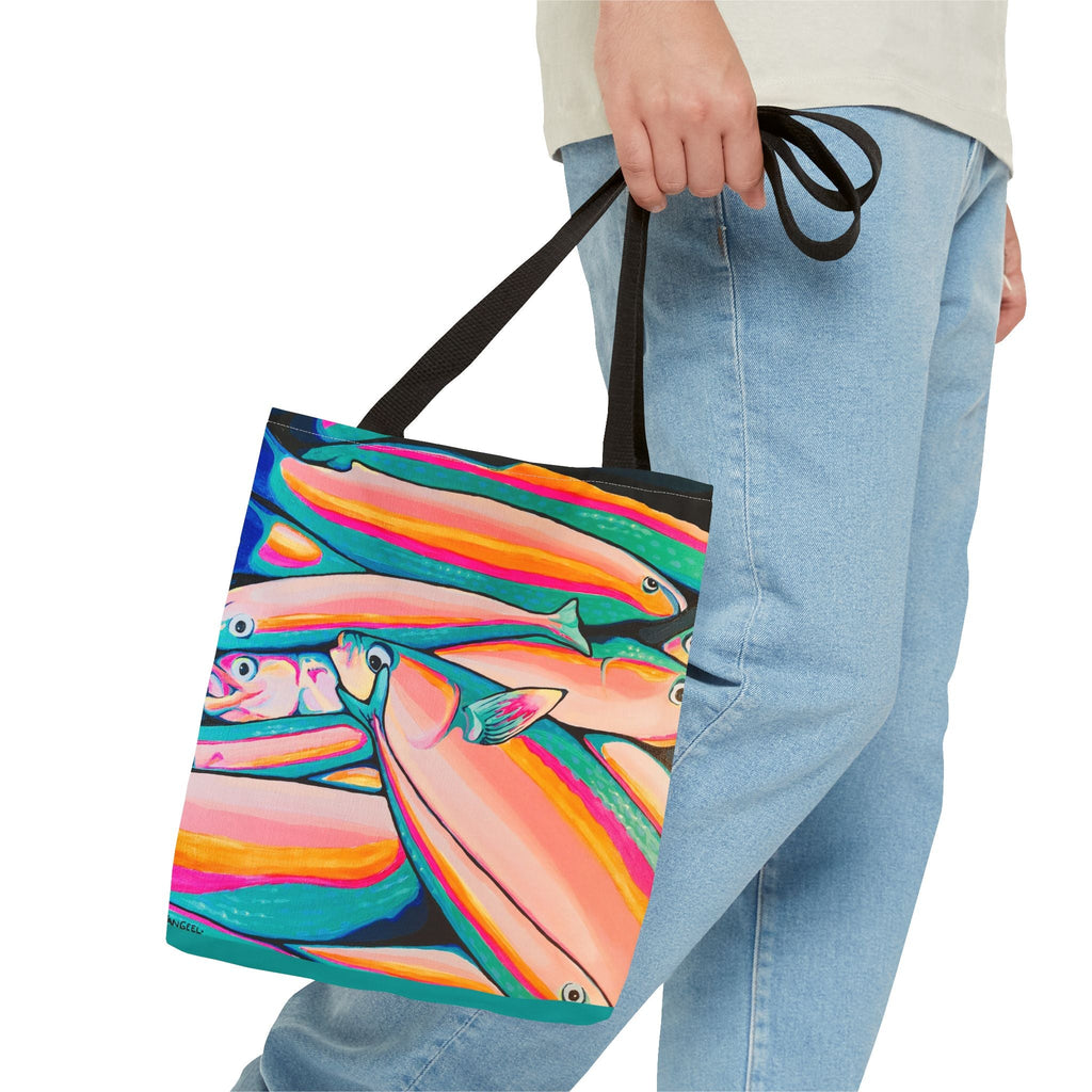 Premium Neon Fish Tote Bag, Original Artist Design, Reusable Shopping Tote, Eco-Friendly