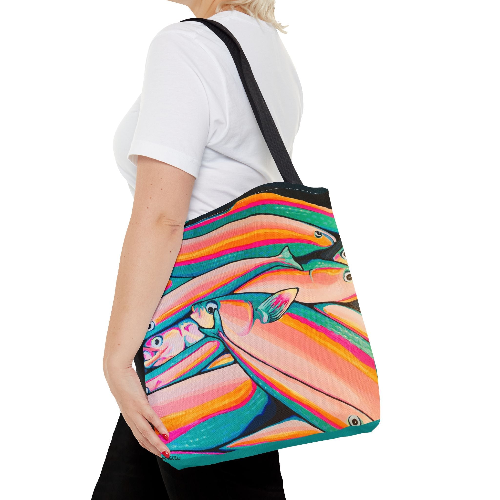 Premium Neon Fish Tote Bag, Original Artist Design, Reusable Shopping Tote, Eco-Friendly