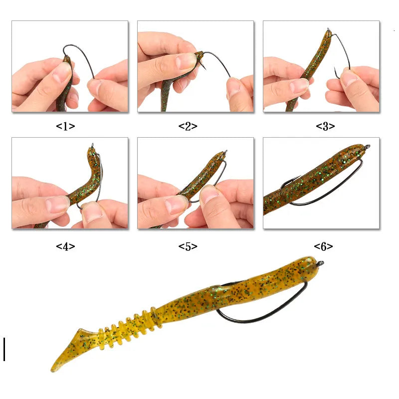 500 pcs Wide Gap Worm Fishing Hooks Jig Crank Big Bass Hook Black High Carbon Steel Crank Barbed Hook for Soft Fishing Lure