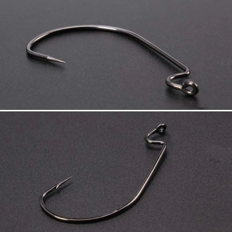 500 pcs Wide Gap Worm Fishing Hooks Jig Crank Big Bass Hook Black High Carbon Steel Crank Barbed Hook for Soft Fishing Lure