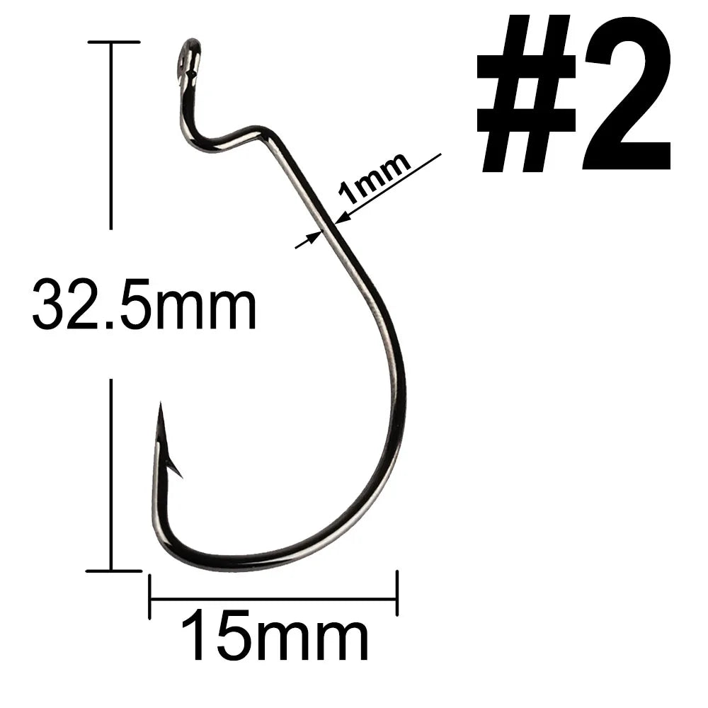 500 pcs Wide Gap Worm Fishing Hooks Jig Crank Big Bass Hook Black High Carbon Steel Crank Barbed Hook for Soft Fishing Lure