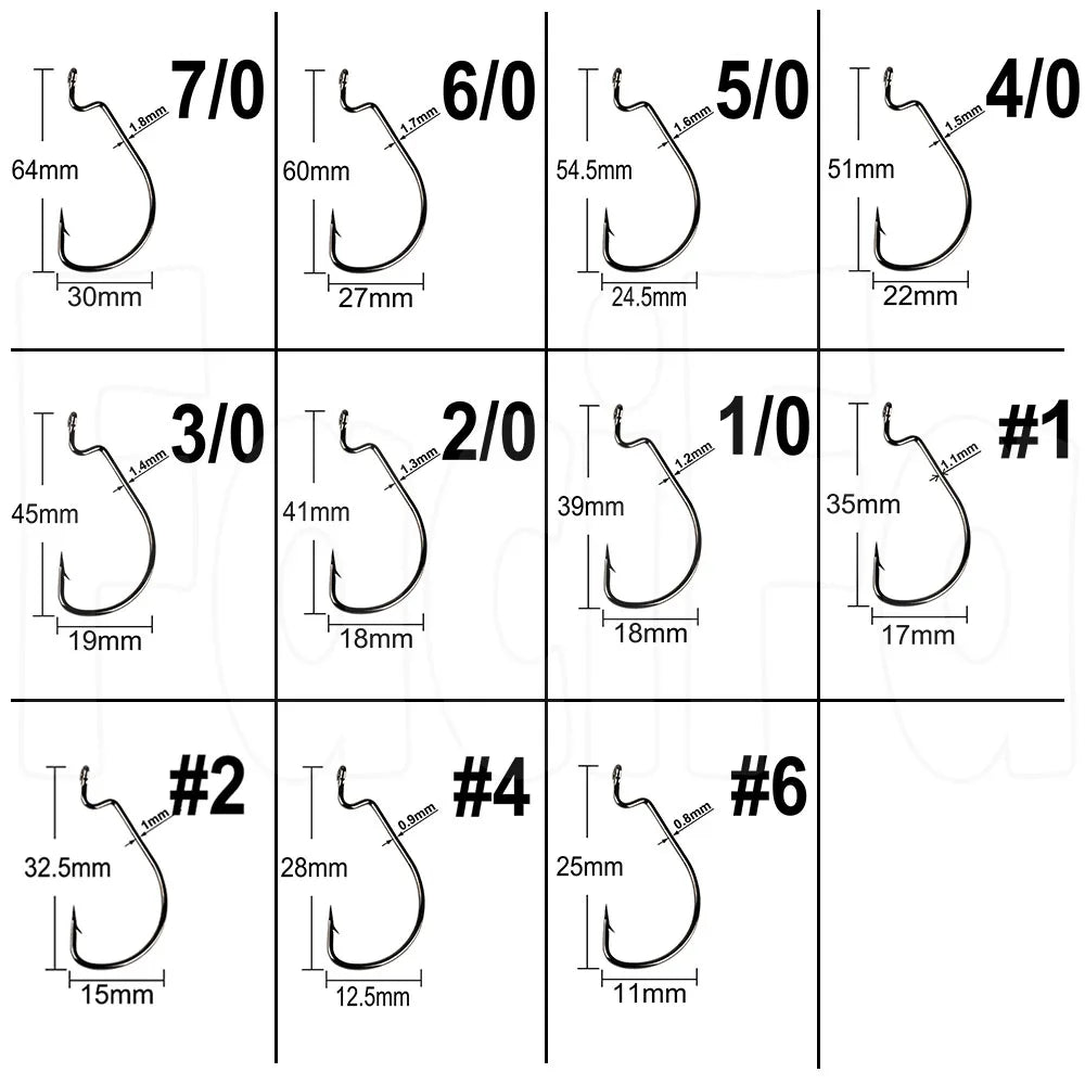 500 pcs Wide Gap Worm Fishing Hooks Jig Crank Big Bass Hook Black High Carbon Steel Crank Barbed Hook for Soft Fishing Lure