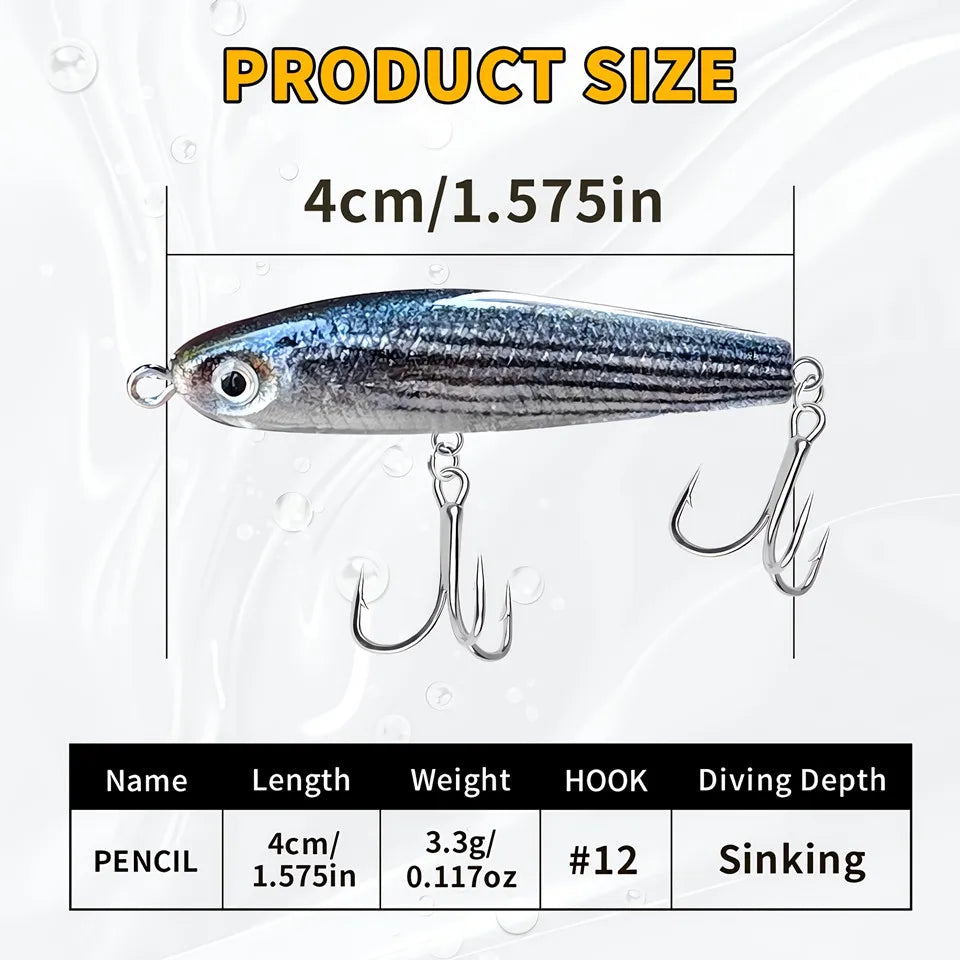 BASSKING 40mm 3.3g Sinking Pencil Bait Fishing Lure Artificial Hard Bait Bass